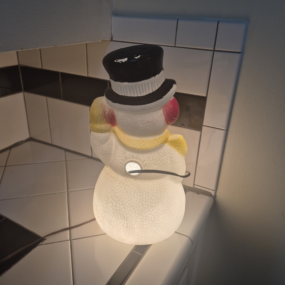 Festive Snowman Night Light with Yellow Scarf
